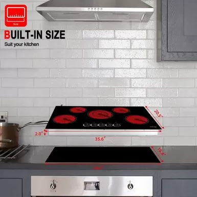 Gasland Chef 36"Built-in Radiant Electric Cooktop With 5 Burners, Electric Ceramic Cooktop Knob Control, 240V - Black 4 Gasland Chef 36"Built-in Radiant Electric Cooktop With 5 Burners, Electric Ceramic Cooktop Knob Control, 240V - Black - Image 2