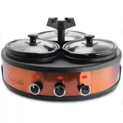 Round Triple 1.5 Qt Slow Cooker Server In Copper With 3 Ceramic Pots - Variable Temperature Control - Stoneware - 1-2 Quarts -Appliance Shop 02f8f707 e005 429a 8fe6 2cf9aaab6ae1