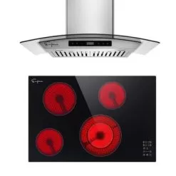 2 Piece Kitchen Appliances Packages Including 30" Radiant Electric Cooktop And 30" Wall Mount Range Hood - Black