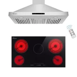 2 Piece Kitchen Appliances Packages Including 36" Radiant Electric Cooktop And 36" Wall Mount Range Hood - Black