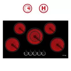 Gasland Chef 36"Built-in Radiant Electric Cooktop With 5 Burners, Electric Ceramic Cooktop Knob Control, 240V - Black