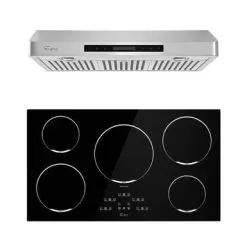 2 Piece Kitchen Appliances Packages Including 36" Induction Cooktop And 36" Under Cabinet Range Hood - Black