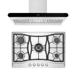 2 Piece Kitchen Appliances Packages Including 30" Gas Cooktop And 36" Island Range Hood - Silver