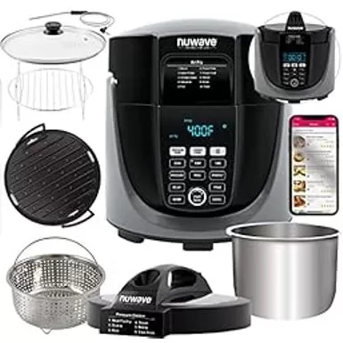 NuWave Duet Electric Pressure Cooker & Air Fryer Combo, 450 IN 1 Slow Cooker & Grill With Integrated Digital Temp Probe, 6qt SS Pot, Adjustable High/Low Pressure, Built-in Sure-Lock Safety Tech 3 NuWave Duet Electric Pressure Cooker & Air Fryer Combo, 450 IN 1 Slow Cooker & Grill With Integrated Digital Temp Probe, 6qt SS Pot, Adjustable High/Low Pressure, Built-in Sure-Lock Safety Tech