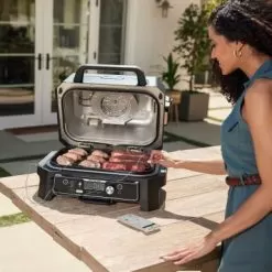 Ninja - Woodfire ProConnect Premium XL Outdoor 7-in-1 Grill & Smoker, App Enabled, Air Fryer, 2 Built-In Thermometers - Blue -Appliance Shop 248cfe8d e30c 5114 89ce 2caa5243f262