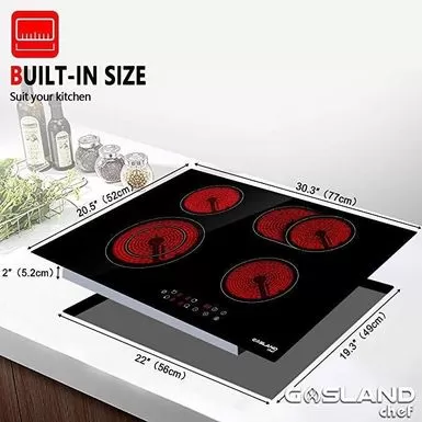 Gasland Chef 30"Built-in Radiant Electric Cooktop With 4 Burners, Electric Ceramic Cooktop In Black, 240V - Black 9 Gasland Chef 30"Built-in Radiant Electric Cooktop With 4 Burners, Electric Ceramic Cooktop In Black, 240V - Black - Image 7