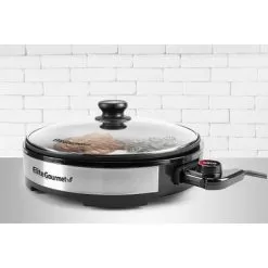 Elite Gourmet - 12" Deluxe Indoor Grill W Tempered Glass Lid, Stainless Steel - Black