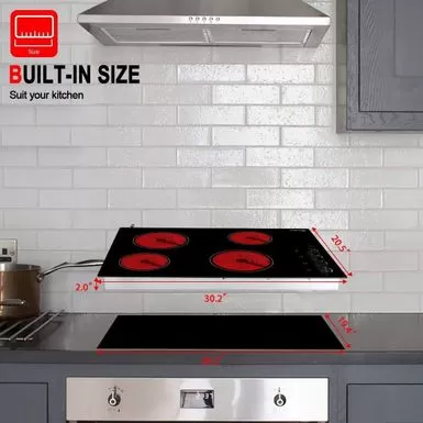 Gasland Chef 30"Built-in Radiant Electric Cooktop With 4 Burners, Electric Ceramic Cooktop Knob Control, 240V - Black 9 Gasland Chef 30"Built-in Radiant Electric Cooktop With 4 Burners, Electric Ceramic Cooktop Knob Control, 240V - Black - Image 7