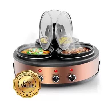 MegaChef Circular Buffet Slow Cooker W/ Triple 1.5 Quart Cooking Pots - Stainless Steel 4 MegaChef Circular Buffet Slow Cooker W/ Triple 1.5 Quart Cooking Pots - Stainless Steel - Image 2