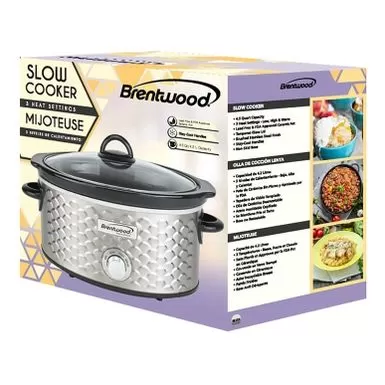 Brentwood Scallop Pattern 4.5 Quart Slow Cooker - Silver 5 Brentwood Scallop Pattern 4.5 Quart Slow Cooker - Silver - Image 3