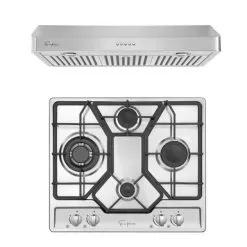 2 Piece Kitchen Appliances Packages Including 24" Gas Cooktop And 30" Under Cabinet Range Hood - Silver