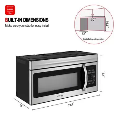 Gasland Chef 30 Inch Over-the-Range Microwave Oven With 1.6 Cu. Ft. Capacity, 1000 Watts, 300 CFM In Stainless Steel,Easy Clean - Stainless Steel 9 Gasland Chef 30 Inch Over-the-Range Microwave Oven With 1.6 Cu. Ft. Capacity, 1000 Watts, 300 CFM In Stainless Steel,Easy Clean - Stainless Steel - Image 7