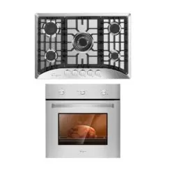 2 Piece Kitchen Package With 24" Gas Single Wall Oven & 30" Gas Cooktop - Silver