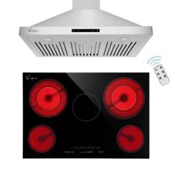 2 Piece Kitchen Appliances Packages Including 30" Radiant Electric Cooktop And 36" Wall Mount Range Hood - Black