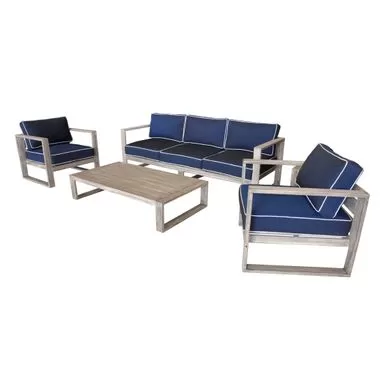 Mamaroneck Grey Teak Outdoor Club Chair With Cushions By Havenside Home - Navy 6 Mamaroneck Grey Teak Outdoor Club Chair With Cushions By Havenside Home - Navy - Image 4