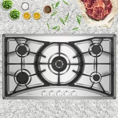 Built-in 36" Stainless Steel Gas Cooktop - 5 Sealed Burners Cook Tops - Stainless Steel 6 Built-in 36" Stainless Steel Gas Cooktop - 5 Sealed Burners Cook Tops - Stainless Steel - Image 4