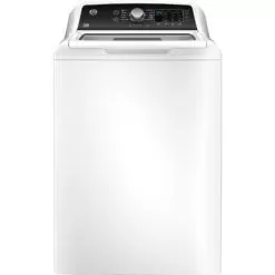 GE - 4.5 Cu Ft Top Load Washer With Water Level Control, Deep Fill, Quick Wash, And Glass Lid - White On White
