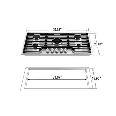 Pro-style 36-in Built-in Gas Cooktop With 5 Sealed Burners - LPG Convertible In Stainless Steel - Silver 4 Pro-style 36-in Built-in Gas Cooktop With 5 Sealed Burners - LPG Convertible In Stainless Steel - Silver - Image 2