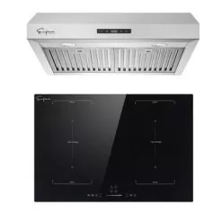 2 Piece Kitchen Appliances Packages Including 30" Induction Cooktop And 30" Under Cabinet Range Hood - Black