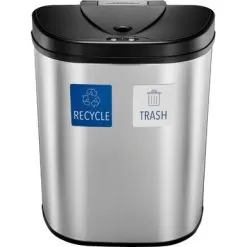Insignia™ - 18 Gal. Automatic Trash Can With Recycle And Waste Divider - Stainless Steel