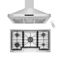2 Piece Kitchen Package With 36" Gas Cooktop & 36" Ducted Wall Mount Range Hood - Silver