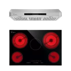 2 Piece Kitchen Appliances Packages Including 30" Radiant Electric Cooktop And 30" Under Cabinet Range Hood - Black