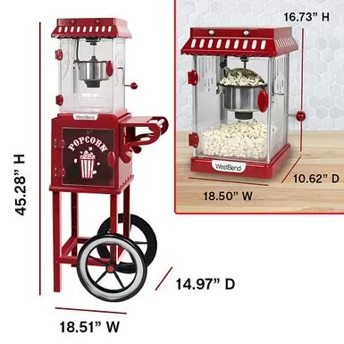 WestBend - 2.5-Ounce Popcorn Cart Popcorn Popper Machine - Red 5 WestBend - 2.5-Ounce Popcorn Cart Popcorn Popper Machine - Red - Image 3