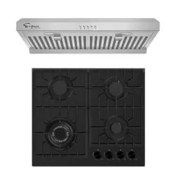 2 Piece Kitchen Appliances Packages Including 24" Gas Cooktop And 30" Under Cabinet Range Hood - Black