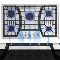 30 In. Gas Cooktop,Stainless Steel Gas Cooktop,NG/LPG Convertible Gas Burners - Silver