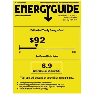 LG 7,000 BTU Portable Air Conditioner (10,000 BTU ASHRAE) 10 LG 7,000 BTU Portable Air Conditioner (10,000 BTU ASHRAE) - Image 8