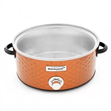 Brentwood Scallop Pattern 4.5 Quart Slow Cooker In Copper - Orange 4 Brentwood Scallop Pattern 4.5 Quart Slow Cooker In Copper - Orange - Image 2
