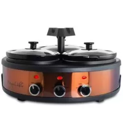 Round Triple 1.5 Qt Slow Cooker Server In Copper With 3 Ceramic Pots - Variable Temperature Control - Stoneware - 1-2 Quarts -Appliance Shop 8dd51e28 848d 4719 b23e 95463d0cb0a4