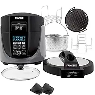 NuWave Duet Air Fryer, Electric Pressure Cooker & Grill Combo, 540 IN 1 Multicooker With 3 Removable Lids That Slow Cook, Sears, Sauts, 18/10 SS Pot, Sure-Lock Safety Tech & 10 Deluxe Accessories 3 NuWave Duet Air Fryer, Electric Pressure Cooker & Grill Combo, 540 IN 1 Multicooker With 3 Removable Lids That Slow Cook, Sears, Sauts, 18/10 SS Pot, Sure-Lock Safety Tech & 10 Deluxe Accessories