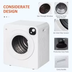 HOMCOM Compact Laundry Dryer Machine, 1300W, 3.22 Cu. Ft. Electric Portable Clothes Dryer With 7 Drying Modes - 23.5" X 20" X 27.5" - White -Appliance Shop 9a89162e 4335 4b0e bbae 7b0ca41fbb33