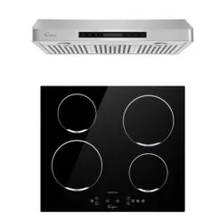 2 Piece Kitchen Appliances Packages Including 24" Induction Cooktop And 30" Under Cabinet Range Hood - Black