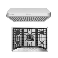 2 Piece Kitchen Package With 30" Gas Cooktop & 36" Ducted Under Cabinet Range Hood - N/A - Silver