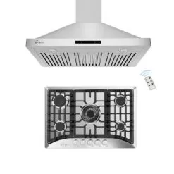 2 Piece Kitchen Package With 30" Gas Cooktop & 36" Ducted Wall Mount Range Hood - Silver