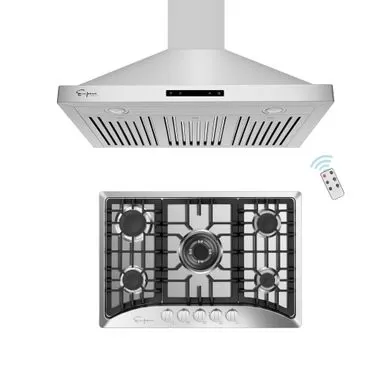 2 Piece Kitchen Package With 30" Gas Cooktop & 36" Ducted Wall Mount Range Hood - Silver 3 2 Piece Kitchen Package With 30" Gas Cooktop & 36" Ducted Wall Mount Range Hood - Silver