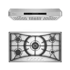 2 Piece Kitchen Appliances Packages Including 36" Gas Cooktop And 36" Under Cabinet Range Hood - Silver