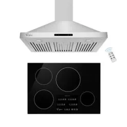 2 Piece Kitchen Package With 30" Induction Cooktop & 30" Ducted Wall Mount Range Hood - Silver