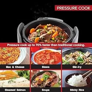 NuWave Duet Air Fryer, Electric Pressure Cooker & Grill Combo, 540 IN 1 Multicooker With 3 Removable Lids That Slow Cook, Sears, Sauts, 18/10 SS Pot, Sure-Lock Safety Tech & 10 Deluxe Accessories 6 NuWave Duet Air Fryer, Electric Pressure Cooker & Grill Combo, 540 IN 1 Multicooker With 3 Removable Lids That Slow Cook, Sears, Sauts, 18/10 SS Pot, Sure-Lock Safety Tech & 10 Deluxe Accessories - Image 4