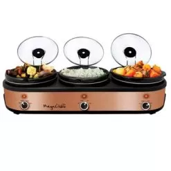 MegaChef 3 Set 2.5Qt Slow Cooker Server Copper/Black With Ceramic Pots - Black