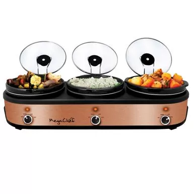 MegaChef 3 Set 2.5Qt Slow Cooker Server Copper/Black With Ceramic Pots - Black 3 MegaChef 3 Set 2.5Qt Slow Cooker Server Copper/Black With Ceramic Pots - Black