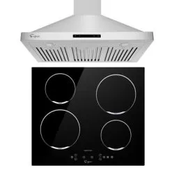 2 Piece Kitchen Appliances Packages Including 24" Induction Cooktop And 30" Wall Mount Range Hood - Black
