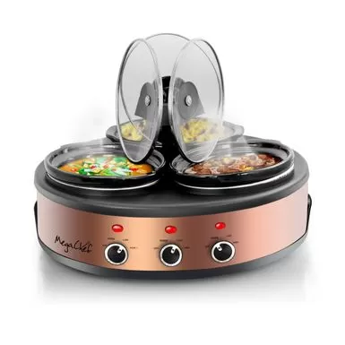 MegaChef Circular Buffet Slow Cooker W/ Triple 1.5 Quart Cooking Pots - Stainless Steel 5 MegaChef Circular Buffet Slow Cooker W/ Triple 1.5 Quart Cooking Pots - Stainless Steel - Image 3