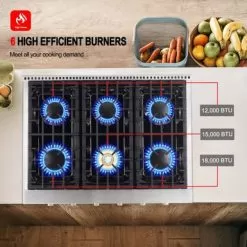 GASLAND Chef 36'' Gas Rangetop NG Pro RT3606- 120V,6 Deep Recessed Sealed Burners, Continuous Cast Iron Grates,Re-ignition - Silver -Appliance Shop d72a501e b1cb 4f89 b48e ee5b5af3a04b