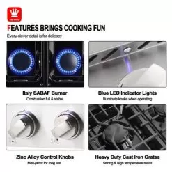 GASLAND Chef 36'' Gas Rangetop NG Pro RT3606- 120V,6 Deep Recessed Sealed Burners, Continuous Cast Iron Grates,Re-ignition - Silver -Appliance Shop dbe279d2 a0eb 4a1e 925f 4d1334619547