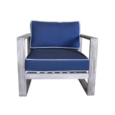 Mamaroneck Grey Teak Outdoor Club Chair With Cushions By Havenside Home - Navy 5 Mamaroneck Grey Teak Outdoor Club Chair With Cushions By Havenside Home - Navy - Image 3