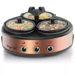 Round Triple 1.5 Qt Slow Cooker Server In Copper With 3 Ceramic Pots - Variable Temperature Control - Stoneware - 1-2 Quarts -Appliance Shop e415e65c 0f0a 493c ab4c 4a9bb187f292