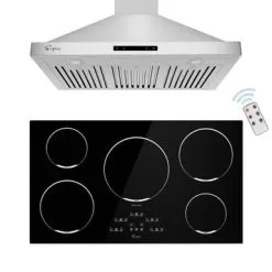 2 Piece Kitchen Appliances Packages Including 36" Induction Cooktop And 36" Wall Mount Range Hood - Black